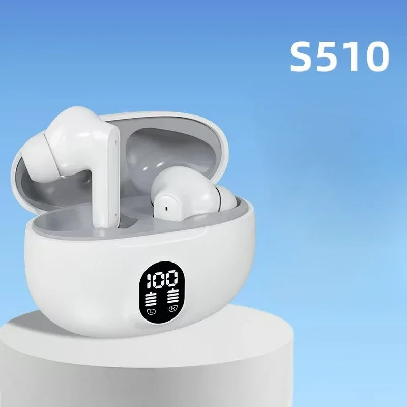 S510 TWS Wireless Earbuds – ANC, HiFi Stereo, Touch Control, Waterproof, LED Display & Mic