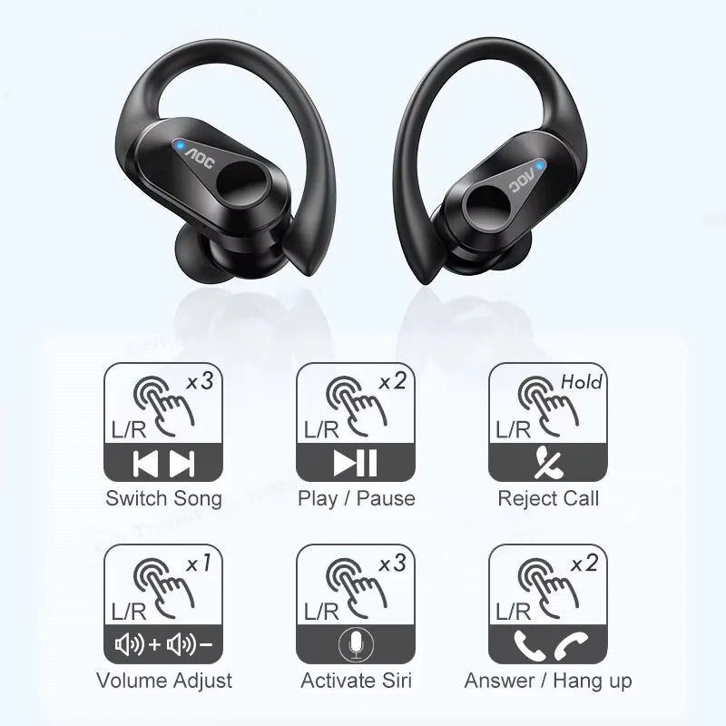 AOC LP75 Wireless Sports Earbuds – Bluetooth 6.0, IPX5 Waterproof, LED Display, Low Latency Gaming Headphones