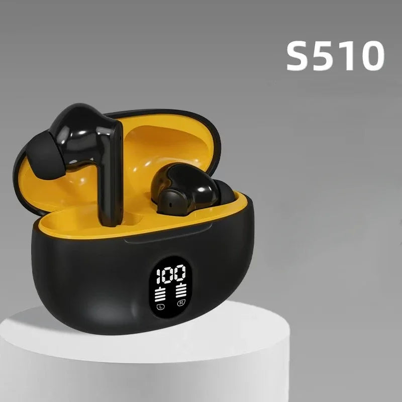 S510 TWS Wireless Earbuds – ANC, HiFi Stereo, Touch Control, Waterproof, LED Display & Mic