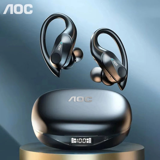 AOC LP75 Wireless Sports Earbuds – Bluetooth 6.0, IPX5 Waterproof, LED Display, Low Latency Gaming Headphones