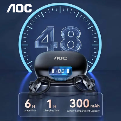 AOC LP75 Wireless Sports Earbuds – Bluetooth 6.0, IPX5 Waterproof, LED Display, Low Latency Gaming Headphones
