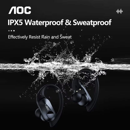 AOC LP75 Wireless Sports Earbuds – Bluetooth 6.0, IPX5 Waterproof, LED Display, Low Latency Gaming Headphones